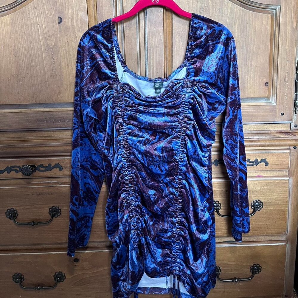 wild fable Blue and Black Long Sleeve Ruched Dress